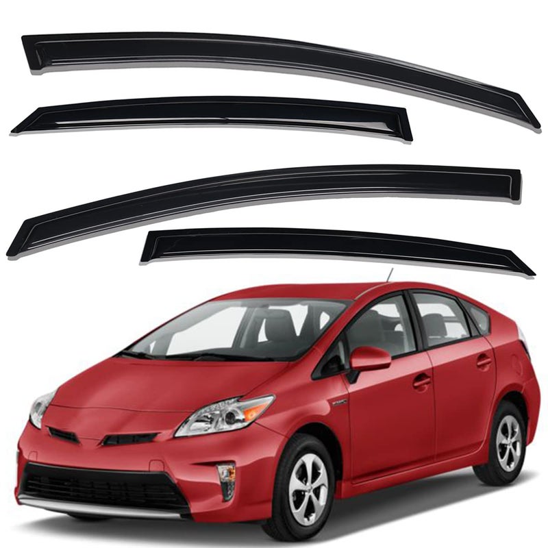 Lightronic Extra Durable Outside-Mount Auto Vent Window Visor, Fit 2010-2015 Toyota Prius (EXCLUDES Prius V/Prius C), UV Protection Rain Guard, Original Wind Deflector, No-Drilling, Dark Smoke, 4Pcs - Image 1